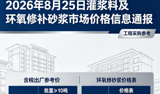 官渡2026年8月25日灌浆料及环氧修补砂浆市场价格信息通报